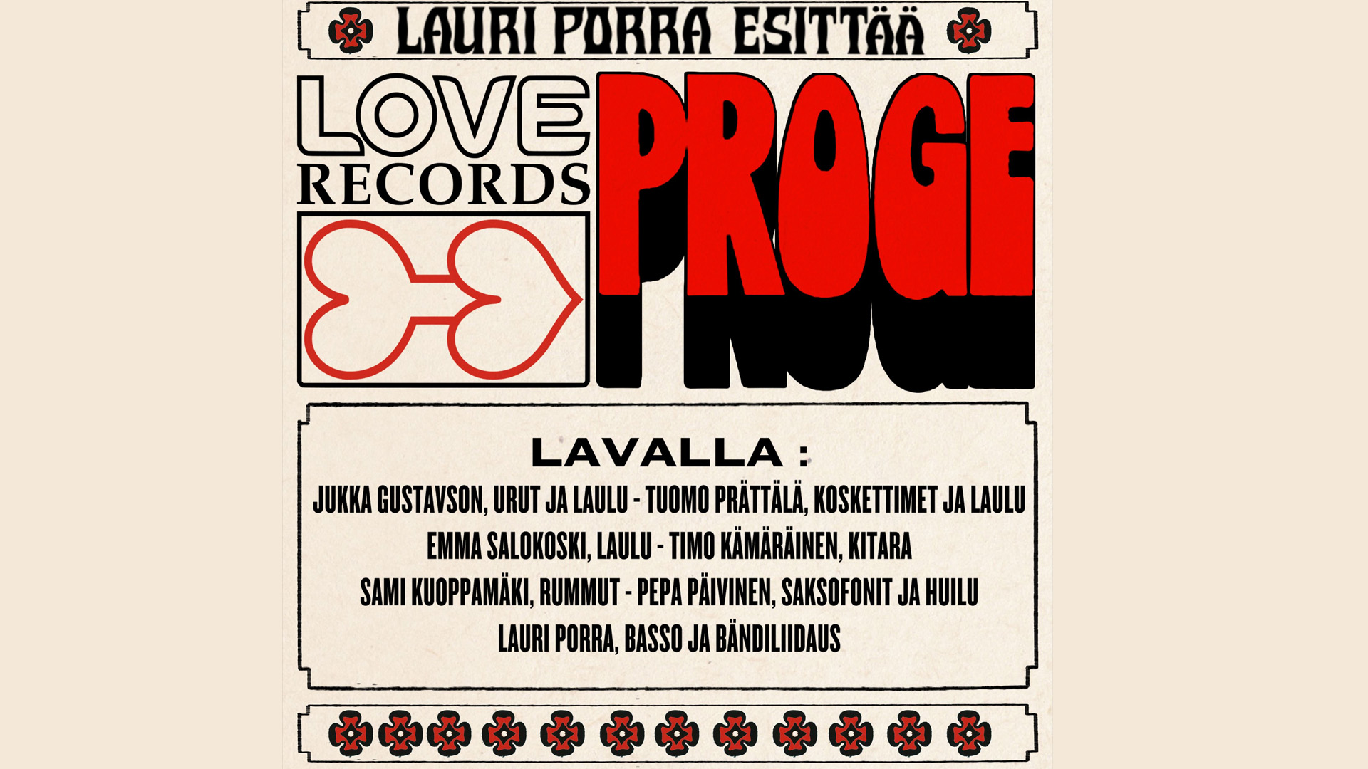 Kuvassa Love Proge yhtyeen keikan tietoja.