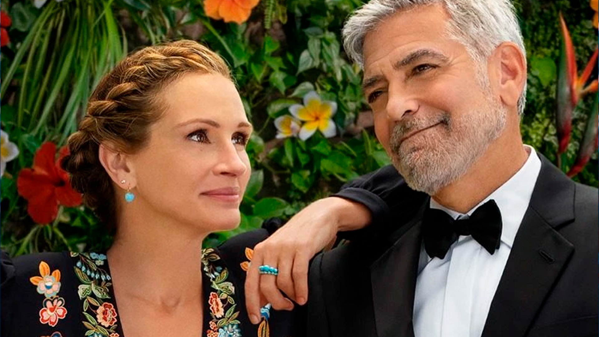 Näyttelijät Julia Roberts ja George Clooney elokuvassa Ticket to Paradise.