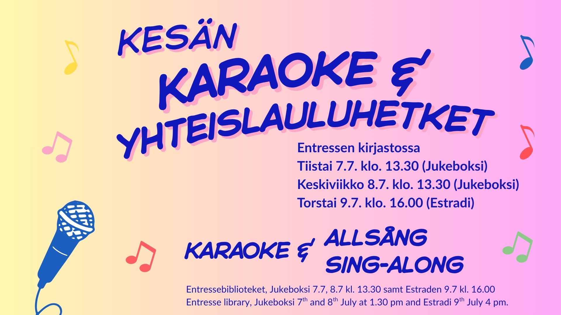Sommarkaraoke och gemensam sång — Entressen kirjasto, Espoo