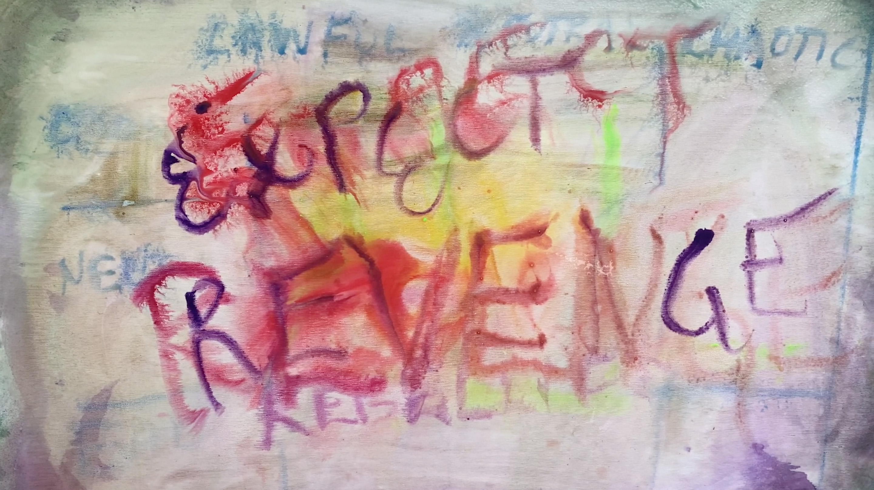 Teoskuva, jossa monivärinen, käsinkirjoitettu Expect Revenge -teksti.