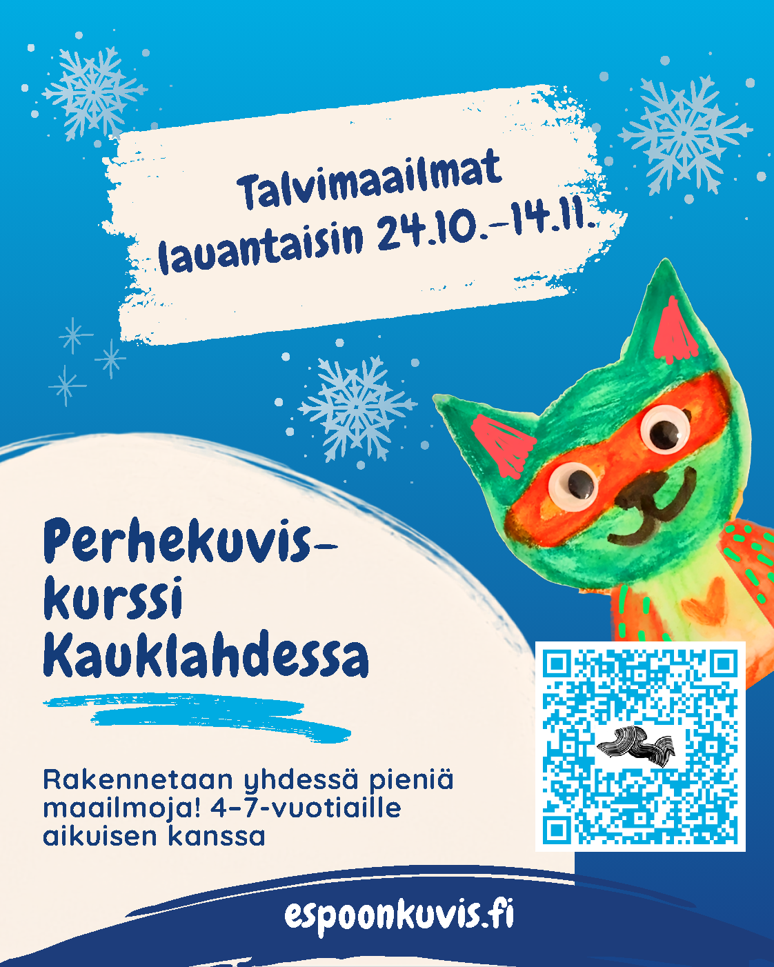 Talvimaailmat: Perhekuvis-kurssi Kauklahdessa 4–7-vuotiaille
